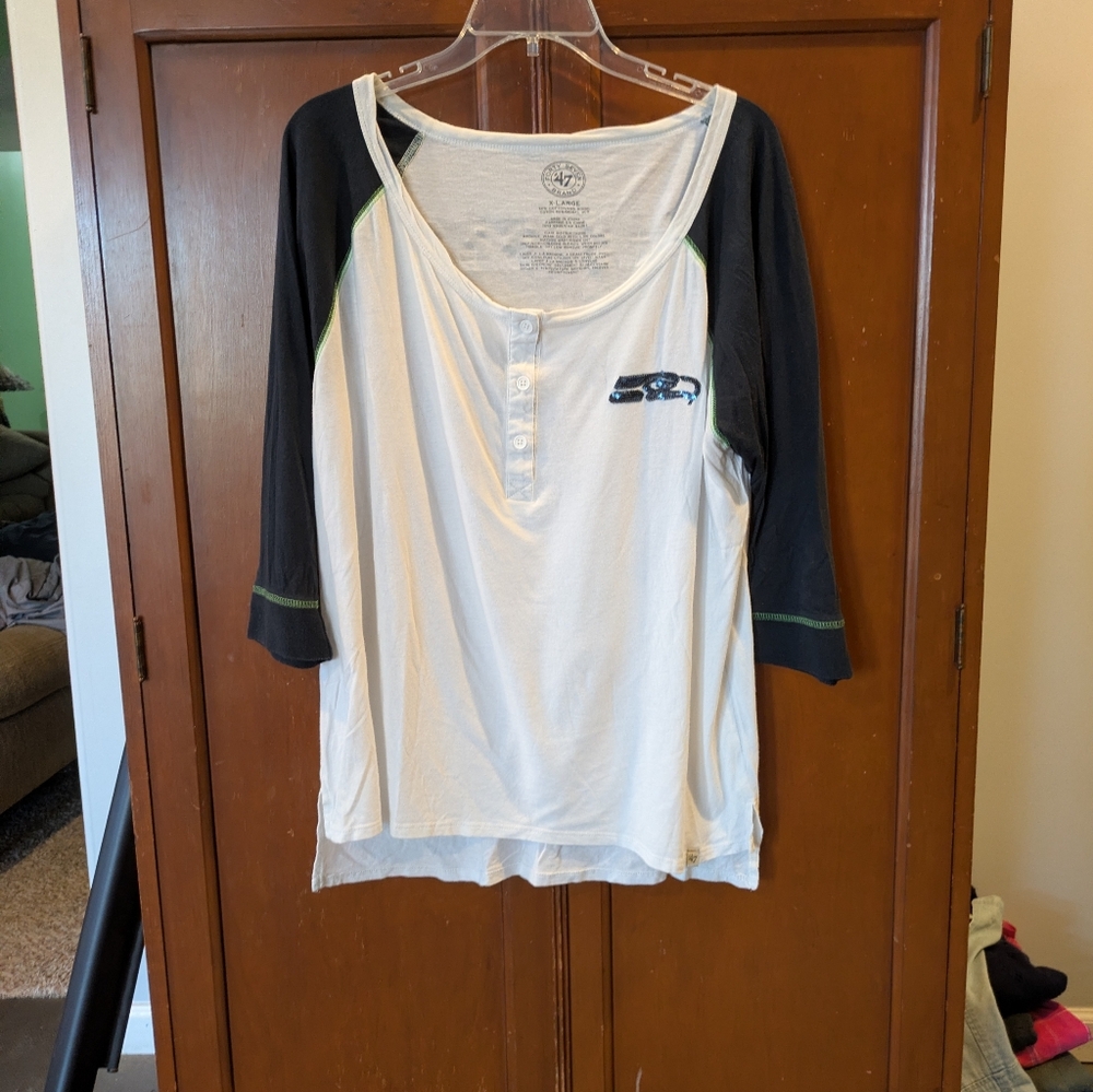 Seattle Seahawks Baseball T-Shirt With Sequin Detail, Oversized Fit
